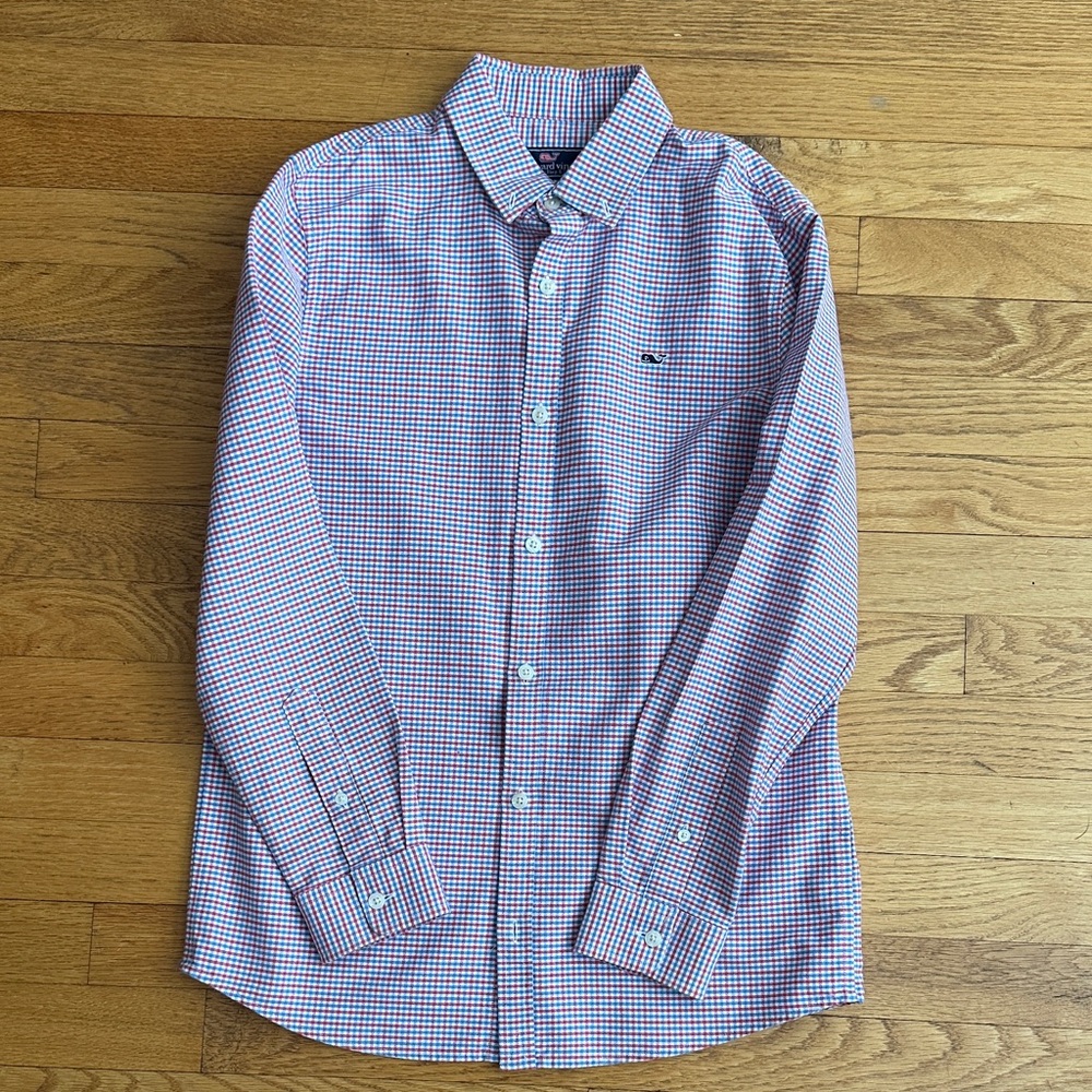 Boys Vineyard Vines size L (16) blue and red check button down